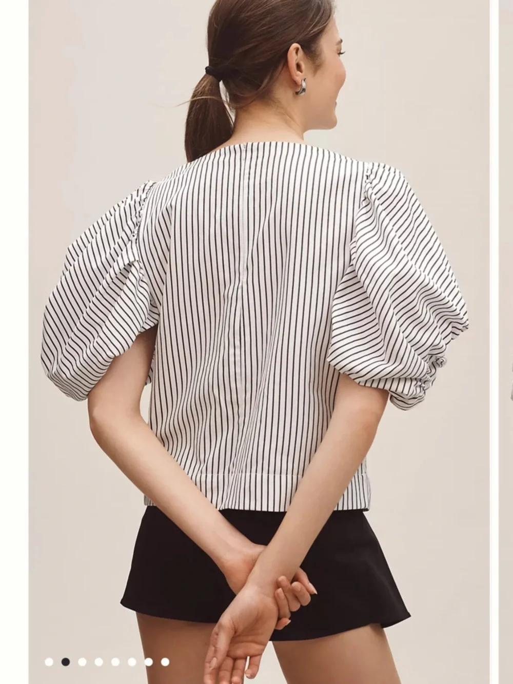 Maeve White Blouse XS Black Pinstripe Puff Sleeves Summer Nautical Anthropologie